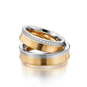 Wedding diamond couple ring italian designs ring party wedding men's unisex women's rings cr378 brush finish gold ring design for