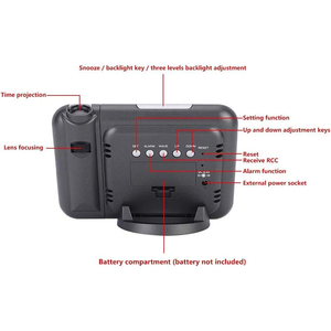 Horloge numérique à <span class=keywords><strong>projection</strong></span> radiocommandée et affichage de l'heure à 180 degrés, température intérieure et extérieure, horloge avec alarme et capteur à distance - Product Image 6