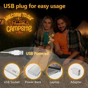 Enseigne néon LED 'Bienvenue à notre <span class=keywords><strong>camping</strong></span>' <span class=keywords><strong>pour</strong></span> décoration murale, <span class=keywords><strong>camping</strong></span>, caravane, chambre, toile de fond de fête, thème 'Happy Camper' - Product Image 5