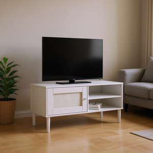 Mueble para TV Senja de Madera Maciza Blanca, 41.7 x 15.7 x 19.3 Pulgadas, Diseño Escandinavo Moderno con Almacenamiento para Sala de Estar - Product Image 2