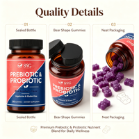 SYC BIO Gommes de Vitamines Prébiotiques et Probiotiques pour Adultes, Ingrédients Premium, 50 Unités, Framboise Bleue, Vente en Gros B2B, Marque Privée