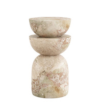 Table d'appoint en marbre onyx rose mélangé, sculpture à deux niveaux avec bols imbriqués, style Wabi, pour salon, maison de rêve