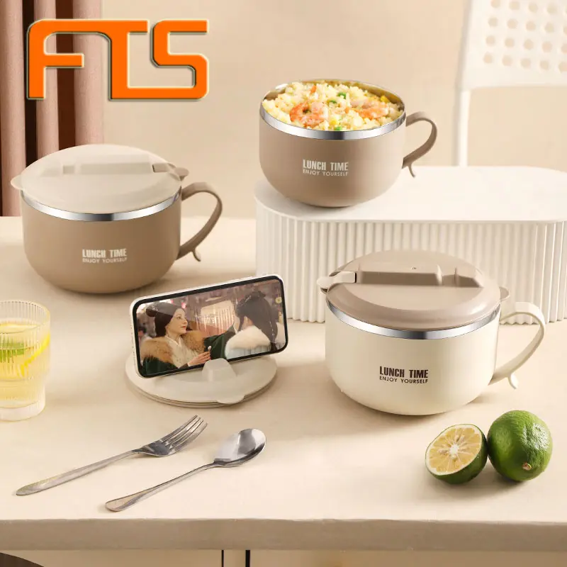FTS lunch box with handle round japanese insulated thermal custom office stainless steel Instant Noodle Bowl