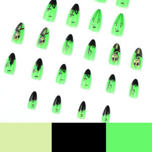 <span class=keywords><strong>Uñas</strong></span> Postizas Decorativas de Halloween, Color Verde Negro, Estilo Francés, Producto Terminado, Desmontables, Presión para Aplicar - Product Image 4
