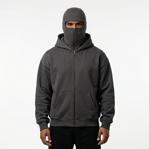 Sweat à capuche gangster pour homme 2025, logo personnalisé brodé, double capuche, double couche, pull-over avec fermeture éclair intégrale, grande taille, cagoule intégrée - Product Image 1