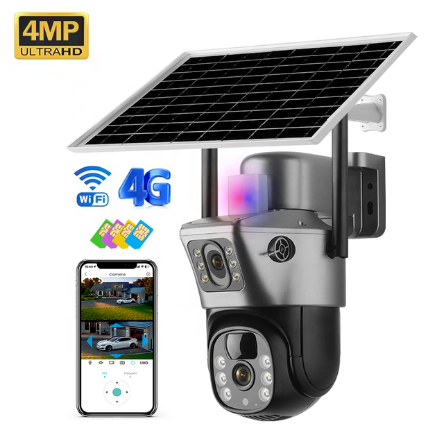 Factory Customizable 4G LTE Sim Card Solar Powered Outdoor Wireless V380 4G Dual Lens CCTV Camera with PTZ Pir Motion Detection