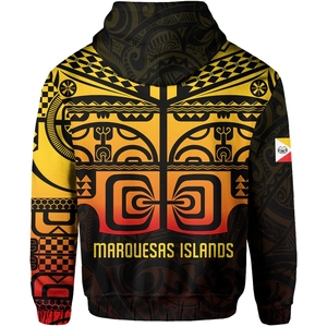 Sudadera con Capucha de las Islas Marquesas, Diseño Degradado con Tatuaje Marquesino, Sudadera de Manga Larga para Hombre, Estilo Casual, Ropa con Cierre al por Mayor - Product Image 2