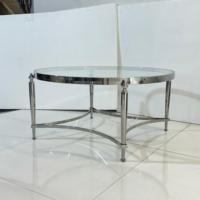 Table basse ronde en verre Jak avec pieds en acier inoxydable nickelé poli pour un mobilier de salon de luxe