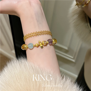 King Silver Jewelry Crystal <b>Bracelet</b> S925 Gold Plated Multicolor Natural Stone Unisex Everyday Wear - Product Image 4