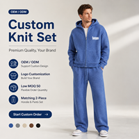 Ensemble 2 pièces personnalisé avec logo frontal imprimé jacquard, en mélange de laine brossée, confortable, tricoté, pour homme : sweat à capuche et pantalon de jogging