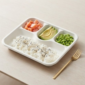4 Compartment Bagasse Meal Tray Biodegradable Sugarcane <b>Pulp</b> Container Heavy Duty Compostable Food Platters - Product Image 4