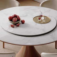 Table à manger ronde de style chinois ancien en bois massif Table à manger ronde en pierre frittée française avec plateau tournant PJ2448