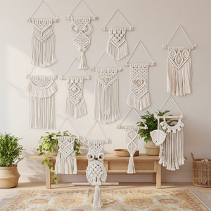 Tapiz de Pared Bohemio con Borlas de Algodón Tejidas a Mano, Diseño Moderno con Patrón Escénico de Diamantes, para Decoración del Hogar - Product Image 1