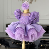 Robe de princesse papillon pour petite fille, robe de demoiselle d'honneur à manches bouffantes et paillettes violettes, robe de soirée de mariage