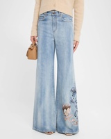 Nouveau Style français coton brodé de fleurs taille haute Stretch Skinny évasé jean pantalon décontracté Streetwear lavage léger femmes jean