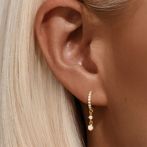 Pendientes de Aro con Borlas de Plata de Ley 925 Chapados en Oro de 18K con Colgante de Ópalo y Circonitas Completas, Joyería de Aro Colgante para Mujer - Product Image 4