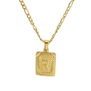 Zogxin Titanium Steel Figaro Chain Letter Pendant Necklace Men 18K Gold Plated Alphabet Charm Fashion Jewelry - Product Image 5