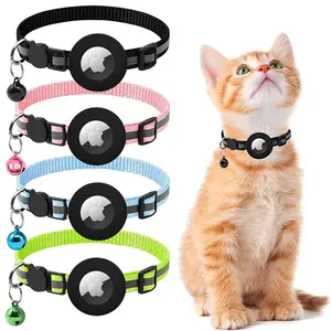 Reflective Paw Cute Fitted Tracker Nylon Strap Dog Airtag Collar Air Tag Cat Collar with Bell