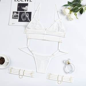 New Summer 3 Pieces Womens Hot Transparent Bra and Thong Set Lingerie Exquisite Temptation Women Sexy White Lingeries Set - Product Image 5