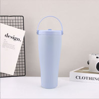 Gobelet isotherme sport en acier inoxydable à double paroi de 30 oz avec poignée portable et paille rabattable – Tasse à café sous vide
