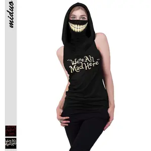 Neuankömmling Halloween Frauen Street Wear Black Hooded High Neck Street Freizeit Frauen T-Shirt Hoodie