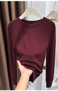 Maglione in <span class=keywords><strong>maglia</strong></span> girocollo <span class=keywords><strong>bordeaux</strong></span> nuovo 2025 da <span class=keywords><strong>donna</strong></span> autunno inverno Chic a manica lunga in lana - Product Image 2
