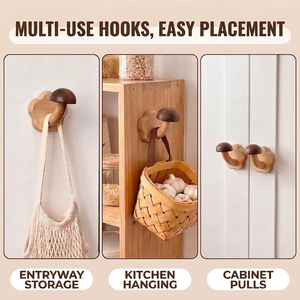 Crochet mural décoratif <span class=keywords><strong>en</strong></span> bois massif <span class=keywords><strong>en</strong></span> forme de champignon, adhésif sans perçage, pour manteaux et sacs, <span class=keywords><strong>en</strong></span> noyer Sapele, pour entrée et armoire - Product Image 2