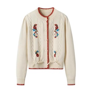 Low Moq Custom Women Knit Sweater Long Sleeve Crew Neck Cable <strong>Ladies</strong> Sweater Embroidery Button <strong>Crochet</strong> Women Knit <strong>Cardigan</strong> - Product Image 2