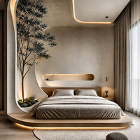 Lit de chambre italien rembourré avec rangement, taille Queen, design moderne, luxe léger, aménagement complet pour projet de villa