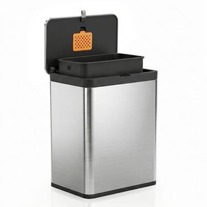 Modern Square Stainless Steel <b>Kitchen</b> Garbage Bin Press Open Cover <b>Cabinet</b> Door <b>Wall</b> <b>Mount</b> Hanging Space Saving Manual Waste - Product Image 1