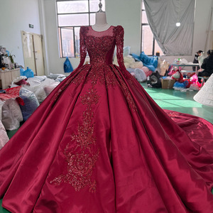 Extravagant <b>Red</b> Satin Ball Gown Wedding Dress <b>Glitter</b> Appliques Pearls Xs121 - Product Image 5