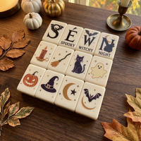 Jeu de Mahjong Américain d'Halloween avec tuiles imprimées Citrouille et Fantôme, 160 tuiles en acrylique pour les fêtes et le divertissement