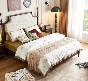 Lit en bois massif de style rétro américain, lit minimaliste de luxe léger à la française, adapté aux ensembles de meubles de chambre à coucher - Product Image 3