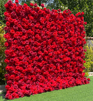 W1003 Panneau mural 3D en fleurs artificielles de roses en soie faites à la main, réalistes, 8x8 pieds, pour mariage, Noël, Saint-Valentin, Pâques