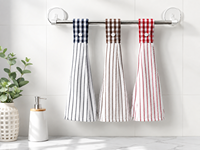 Lot de 2 serviettes de cuisine rectangulaires rayées 100 % coton absorbantes à suspendre