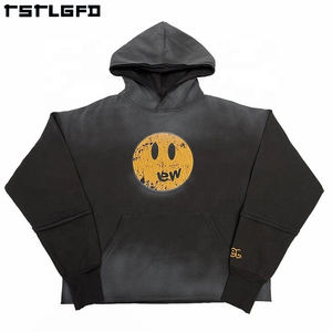 Personalizado 400 Gsm 100% algodón pesado Sudadera con capucha Vintage ácido lavado Spray teñido cosido <span class=keywords><strong>Eedge</strong></span> Raw Hem recortado Sudadera con capucha hombres - Product Image 1