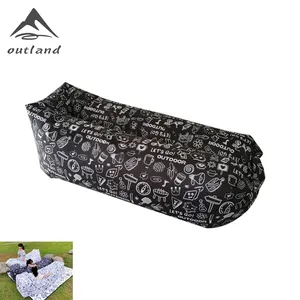 Black and white graffiti print lazy inflatable sofa Outdoor air sofa convenient lunch cushion bed