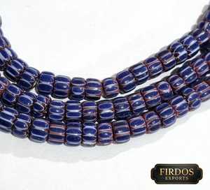 Perles Chevron en Verre en Gros Rayées Jaune Bleu Blanc Multicolore pour la Fabrication de Bijoux Africains Kalinga Philippines en Boîte - Product Image 3