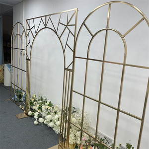 Nouvelle Arche de Mariage en Fer Forgé Électroplaqué, Forme de Dos, Moderne, Écologique, Cadre de Fond Combiné pour Scène - Product Image 1