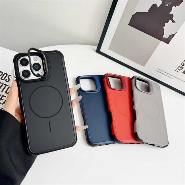 Heavy Duty Shockproof Phone Cover with Lens Kickstand for iPhone 17 16 15 14 13 Protective Phone Accessories With Magnetic case