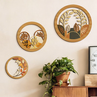 Lot de 3 sculptures murales en bois de bambou ajouré, style bohème géométrique, motif feuille végétale pastorale, pour décoration de salon, chambre, mariage et anniversaire
