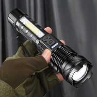Senter LED Super Terang Terbaru, Dapat Diisi Ulang via USB, Warna Putih dengan Lampu Kerja COB Samping untuk Keadaan Darurat di Luar Ruangan
