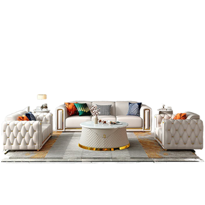 Ensemble de canapés en cuir de luxe léger de style italien pour petits appartements post-moderne avec attache pour salon - Product Image 4
