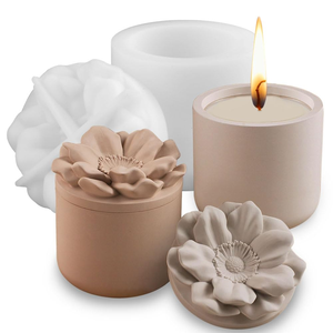 Yaolan Nicole Reusable Camellia <b>Candle</b> Jar Rubber <b>Mold</b> Flexible Non-Stick Oven/Microwave/Dishwasher Safe Durable for - Product Image 1