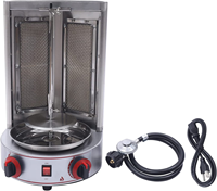 Grill à shawarma rotatif à gaz en acier inoxydable de qualité alimentaire pour usage domestique, 2 brûleurs, machine à kebab shawarma