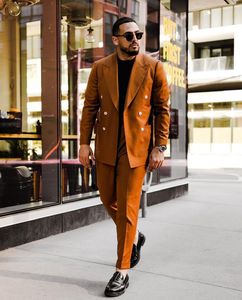 Ensembles de blazers, costumes de <span class=keywords><strong>mariage</strong></span> pour hommes, tenues 2 pièces, coupe ajustée, costume orange à double boutonnage, <span class=keywords><strong>grande</strong></span> <span class=keywords><strong>taille</strong></span>, smoking homme, robe élégante - Product Image 2