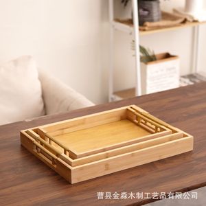 Bamboo rectangular <b>tray</b> with handles, restaurant wooden <b>dinner</b> plate, wood-based afternoon tea snack plate. - Product Image 2