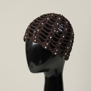 Bonnet en crochet perlé fait main pour femme, style vintage, ajouré en maille, doux, respirant, élastique, avec <span class=keywords><strong>filet</strong></span> à <span class=keywords><strong>cheveux</strong></span> décoratif - Product Image 1