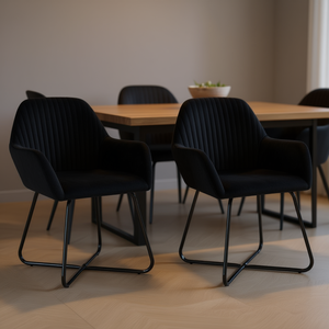 Sillas de Comedor de Terciopelo Negro, Modernas, Tapizadas, con Patas de Metal, Muebles para el Hogar - Product Image 2