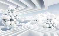 Mural kertas dinding putih geometris Surreal futuristik kupas dan tempel kertas dinding dengan Wallpaper latar belakang langit dan awan untuk kamar tidur